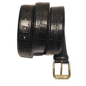 unworn MOSCHINO size 44 Italy 60 Mens Crocodile Embossed black Leather Belt 1.5"